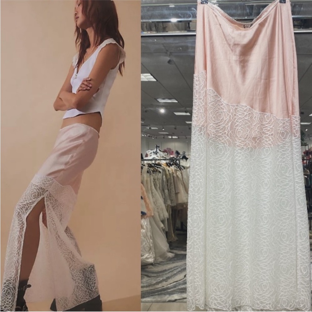 Free people Gemini Moon Half Slip skirt in pink and white Combo